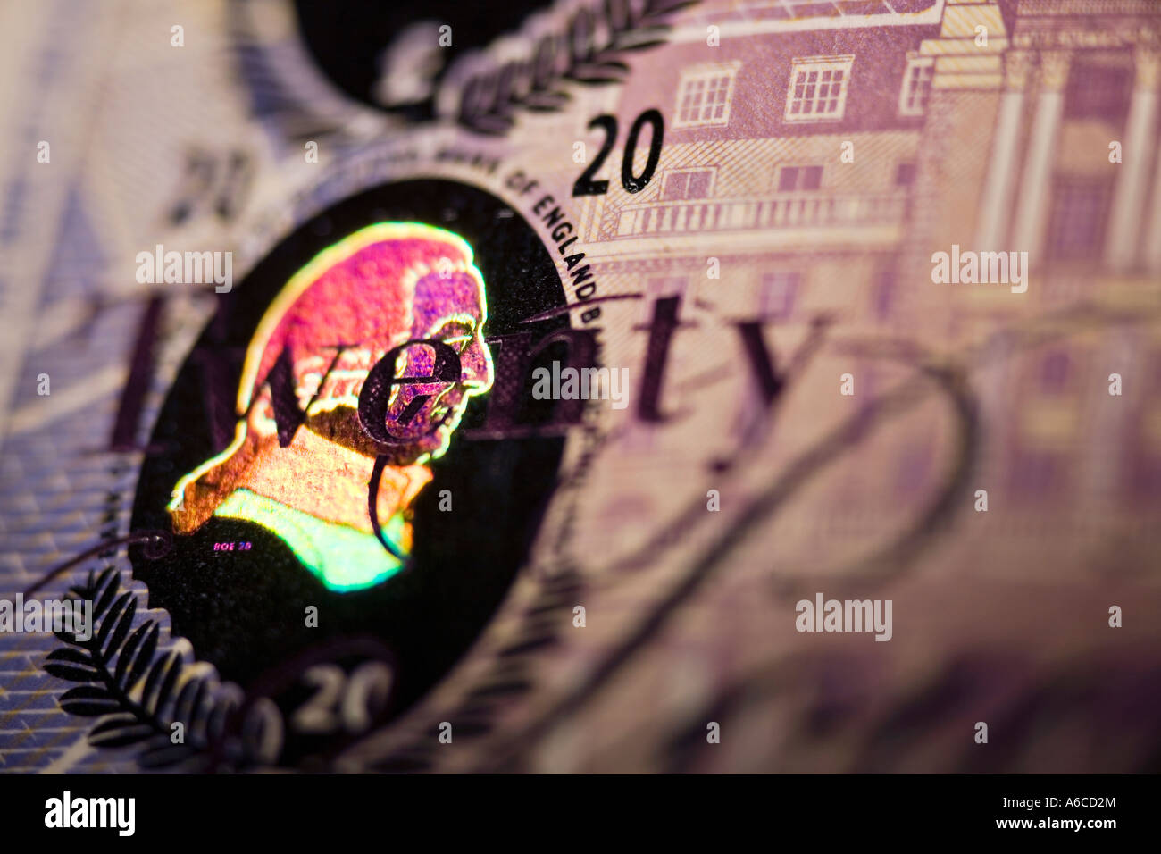 Hologramme sur vingt nouvelles livre d'Adam Smith Banque D'Images