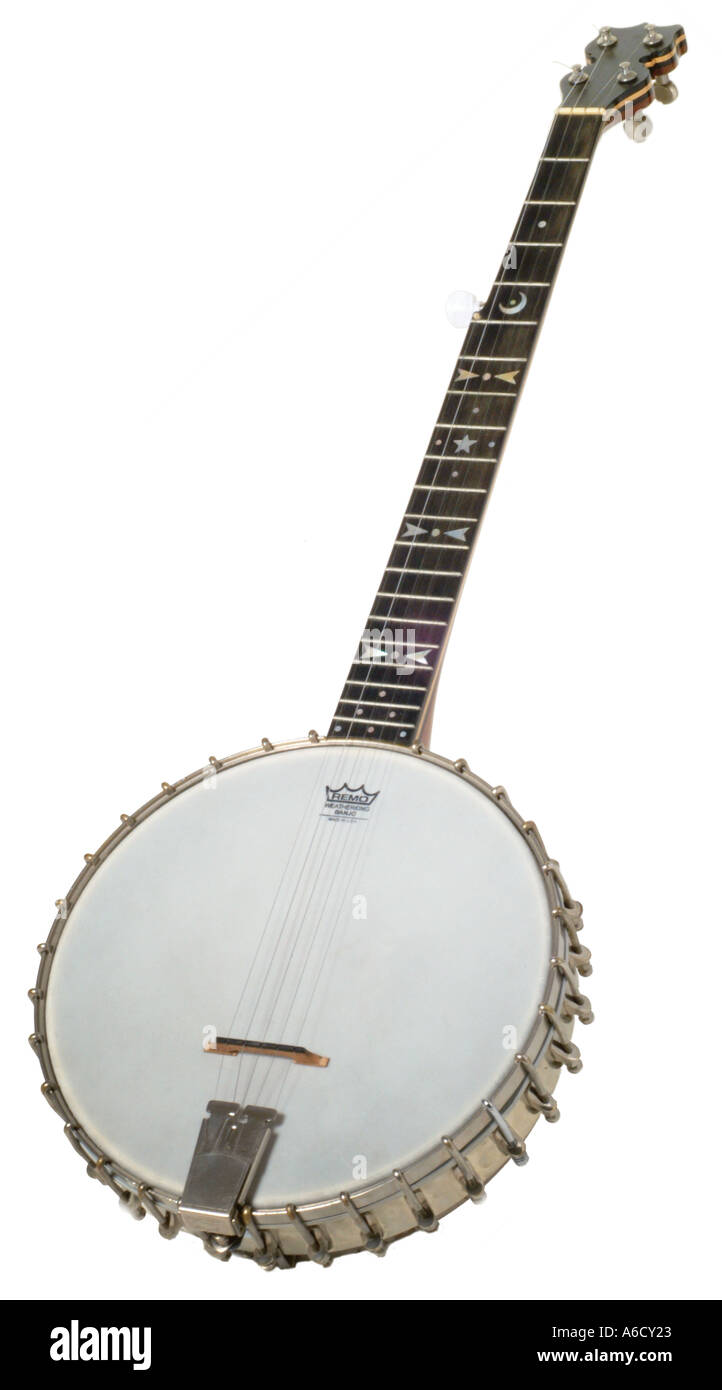 J parslow banjo Kingston 5 string studio découpe découpe fond blanc décrochage knockout Banque D'Images