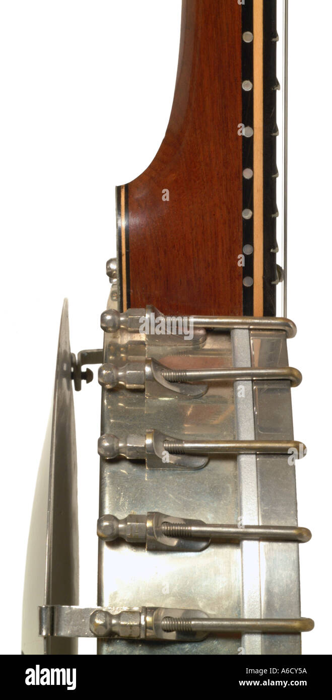 J parslow 5 string banjo kingston studio détail découpe découpe fond blanc décrochage knockout Banque D'Images