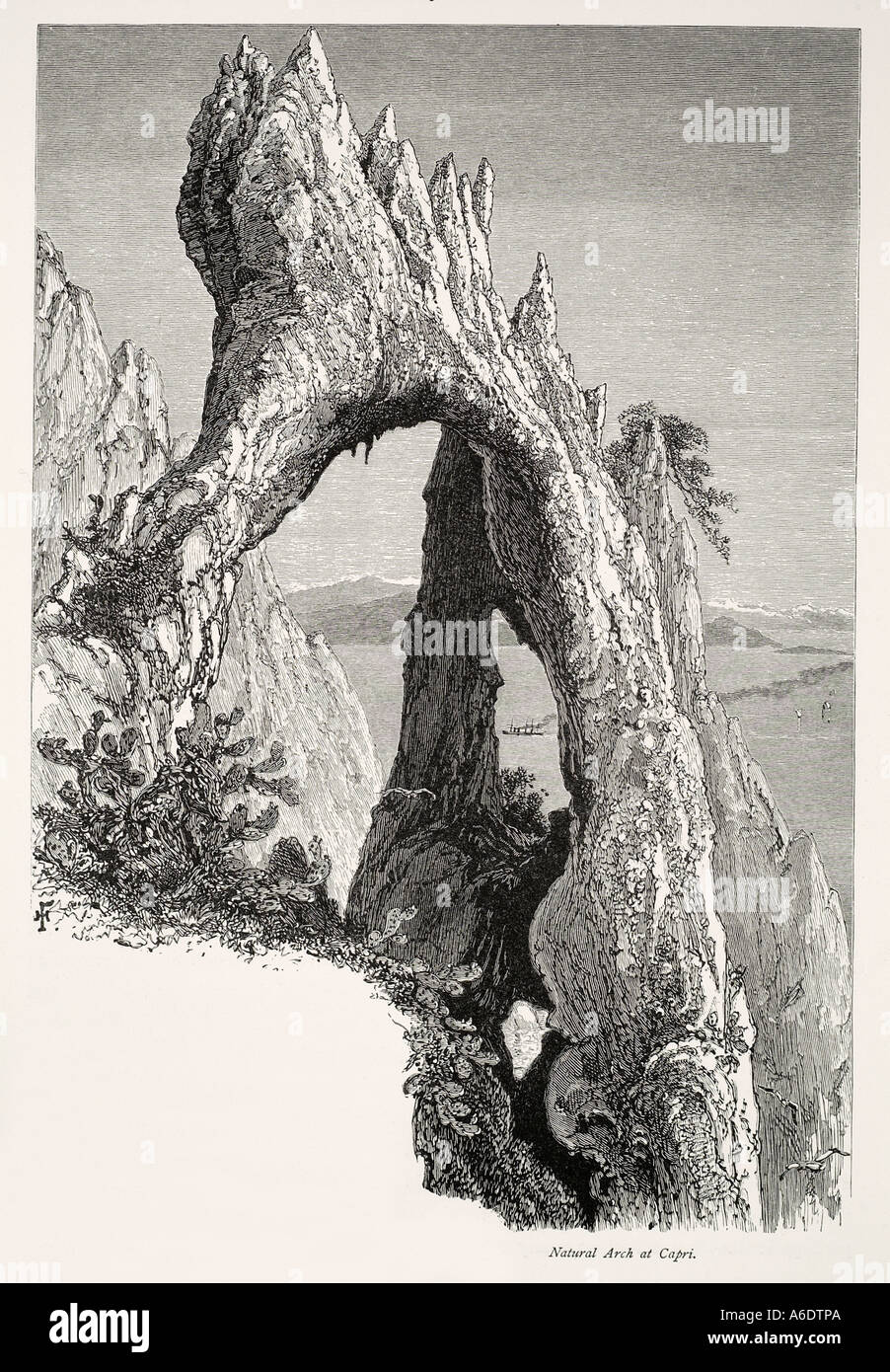 Golfe de l'île Capri Naples Italie Campanie Région Méditerranéenne Italienne géologiques géologie côté montagne rock arche naturelle Banque D'Images