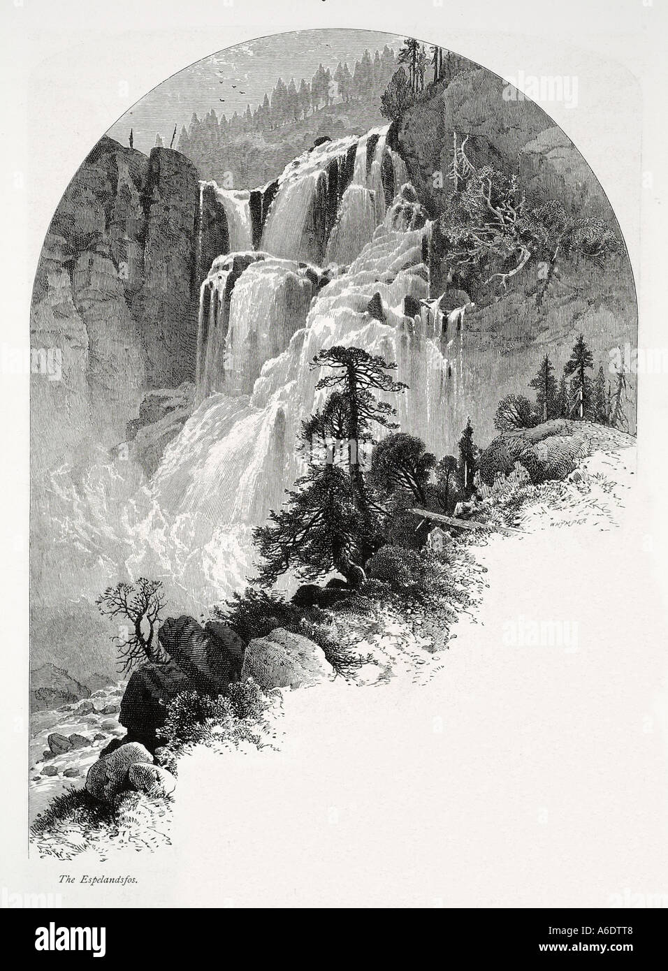 Espelandsfos nordique norvégien Norvège Scandinavie montagne eau rock forest tree valley automne rivière cascade cascade torrent spr Banque D'Images