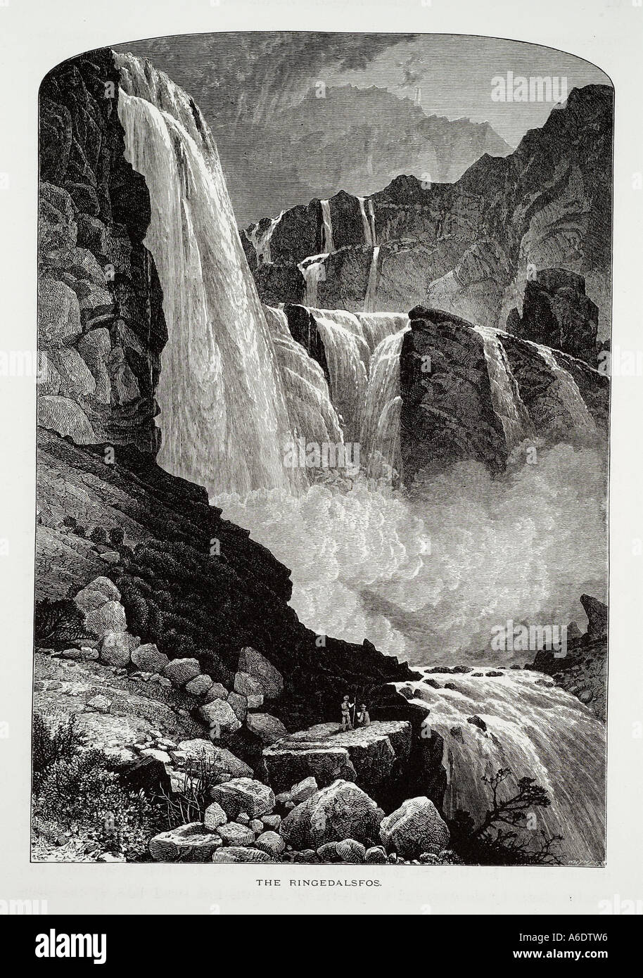 Ringedalsfos nordique norvégien Norvège Scandinavie cascade chute d'eau chute d'érosion de la rivière Torrent et changements climatiques la rock Banque D'Images