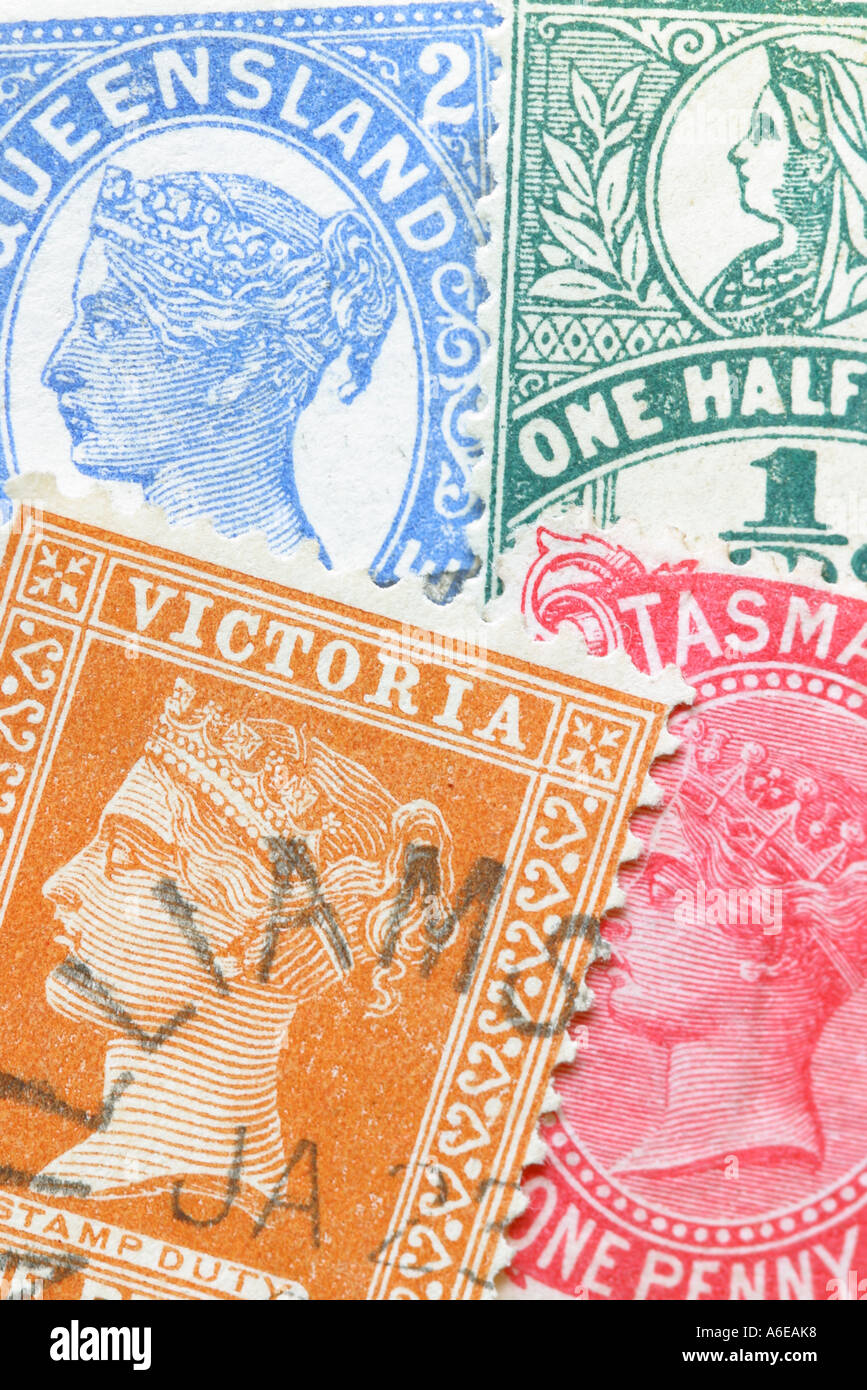 Timbres-poste de la reine Victoria en Australie Banque D'Images