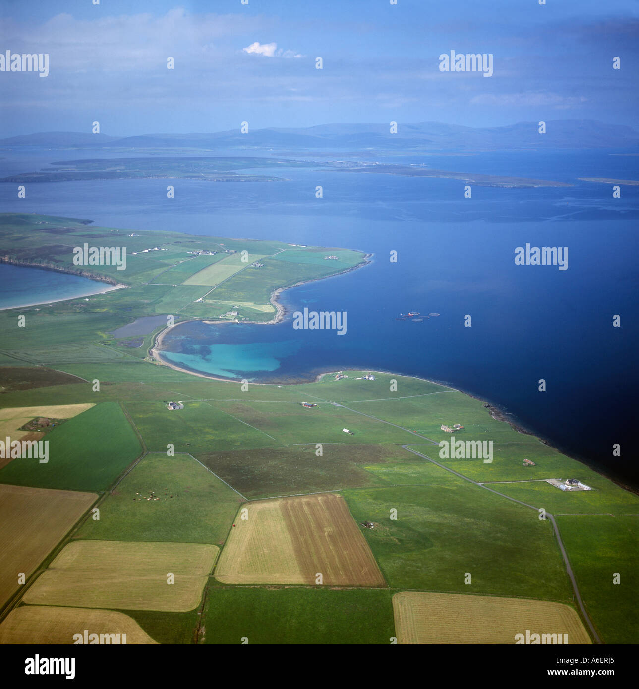 Scapa Flow WW1 battlegound naval Orkney vue aérienne Banque D'Images