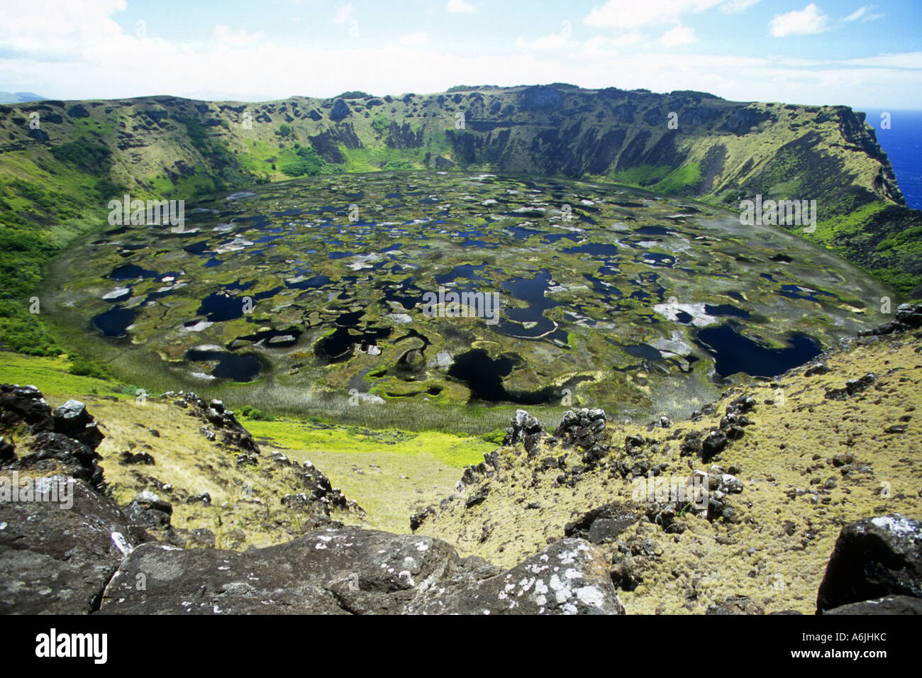 Cratère Rano Kau, île de Pâques Banque D'Images