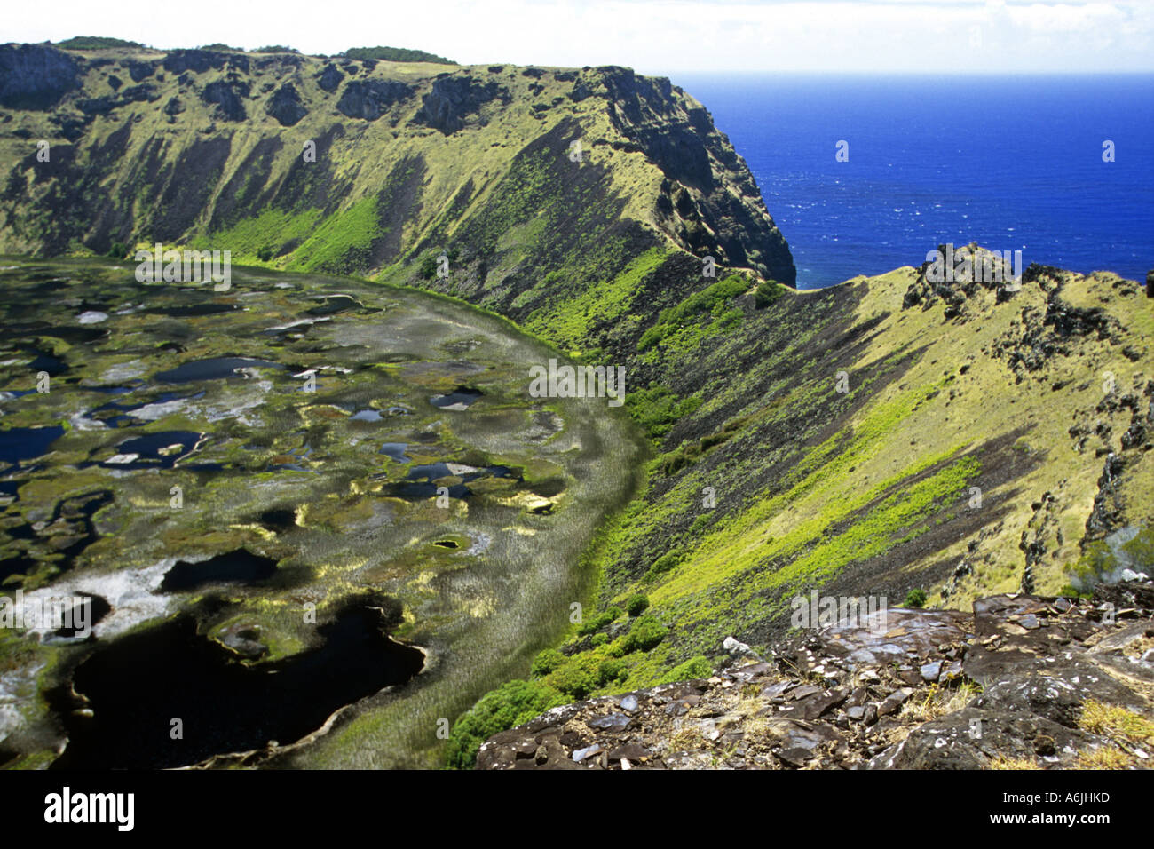 Cratère Rano Kau, île de Pâques Banque D'Images
