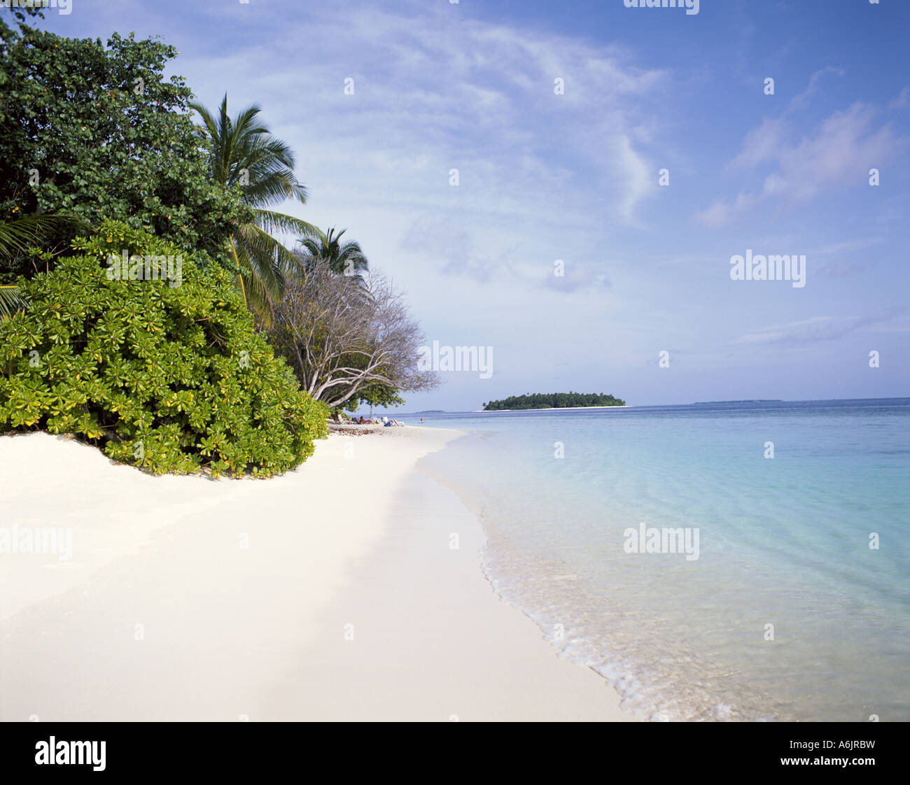 Tropical Beach view, Holiday Island, Atoll de Kaafu, République des Maldives Banque D'Images