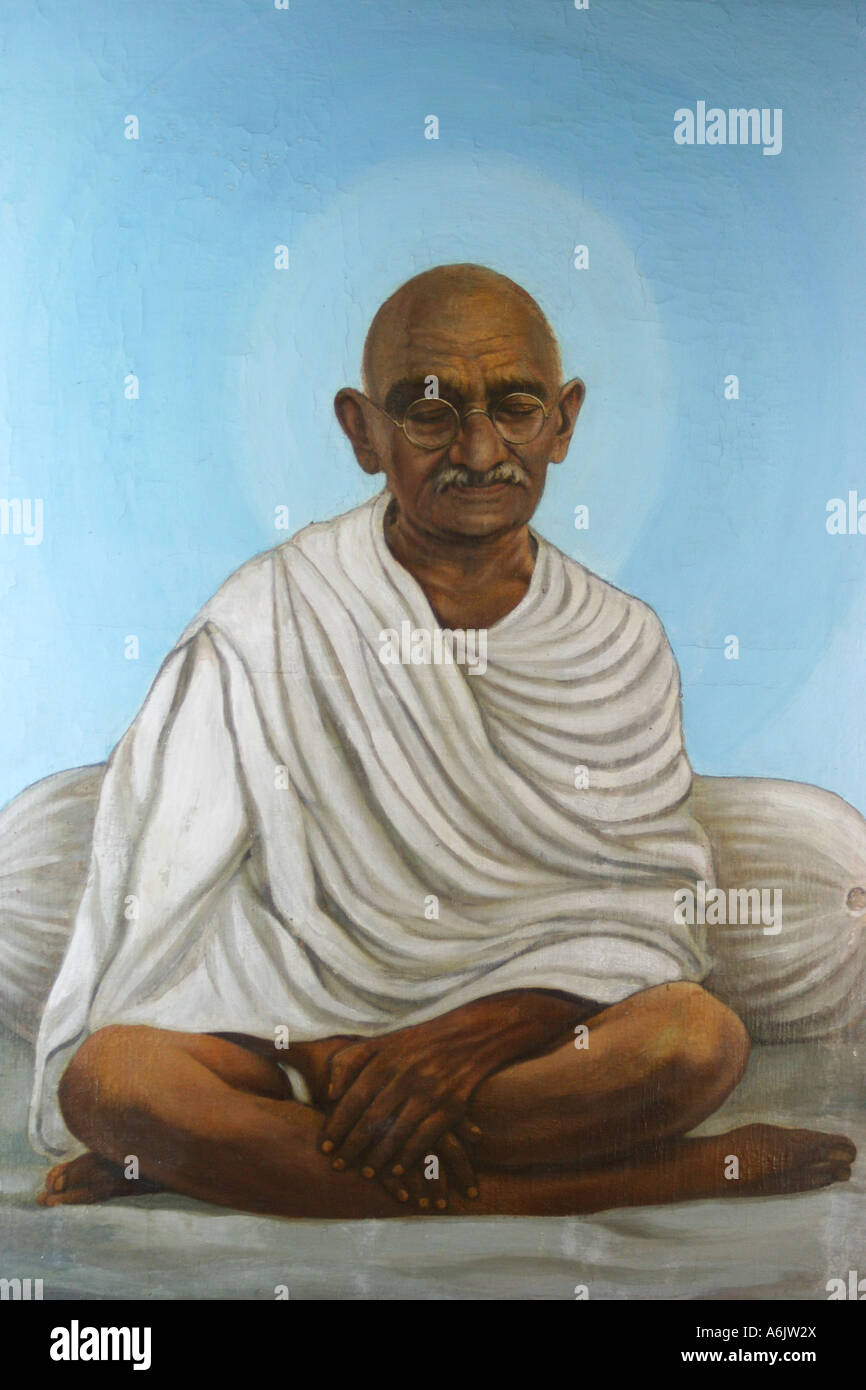 Peinture sculpture serein de Mahatma Gandhi à l'Ashram Sabarmati à Ahmedabad, Gujarat, Inde. Banque D'Images