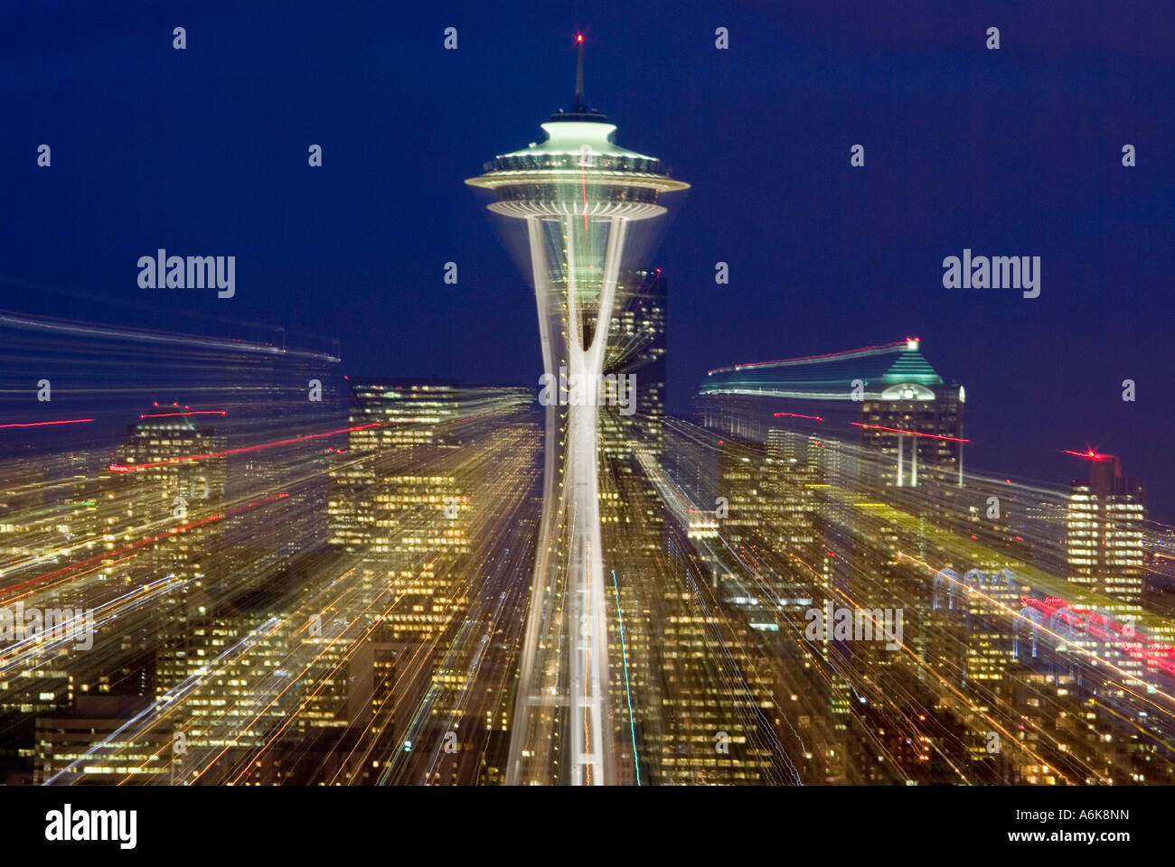Space Needle et Seattle Skyline at night Banque D'Images
