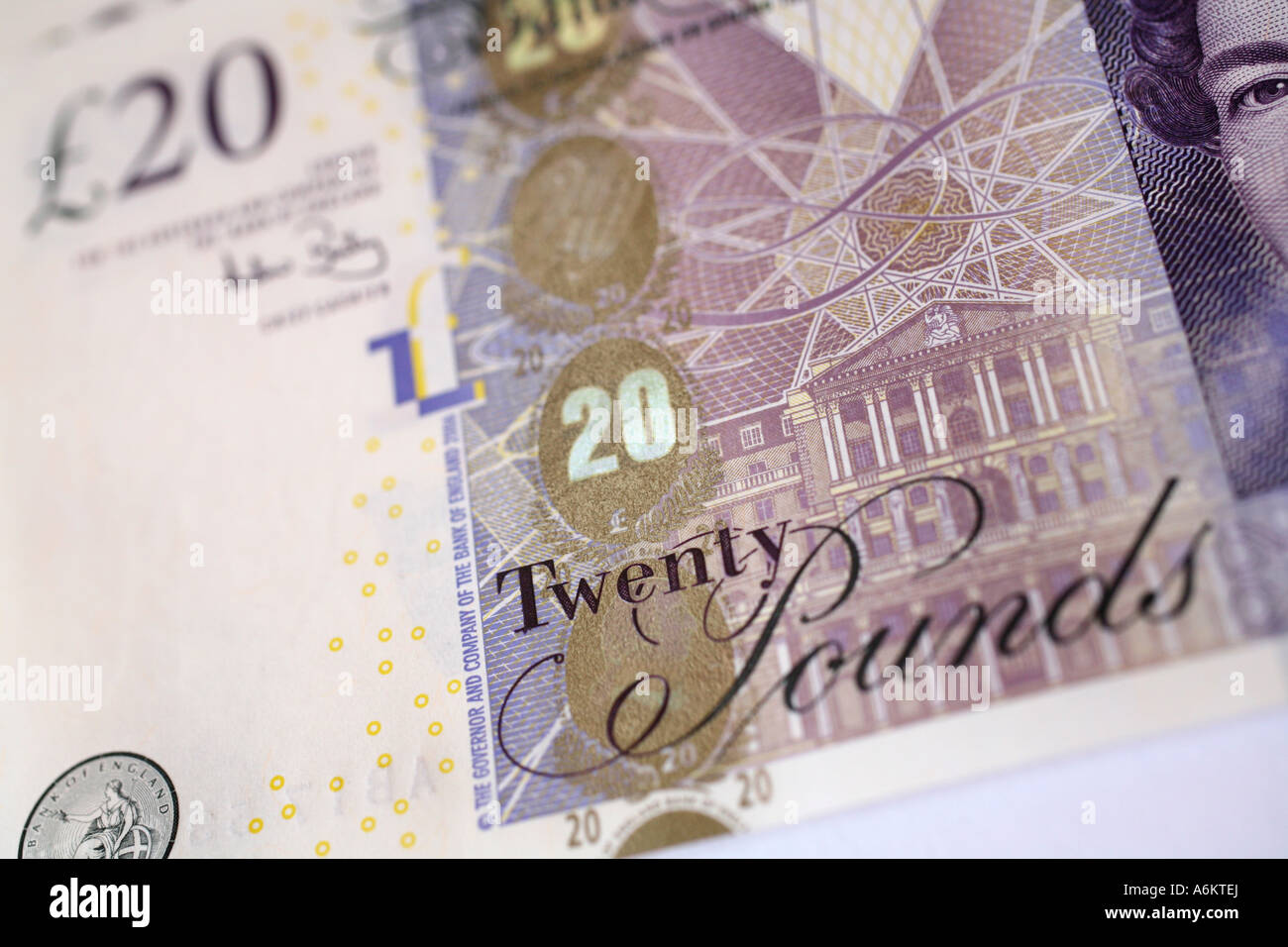 Les cadres de la nouvelle banque d'Angleterre, 2007 note de 20 livres Banque D'Images