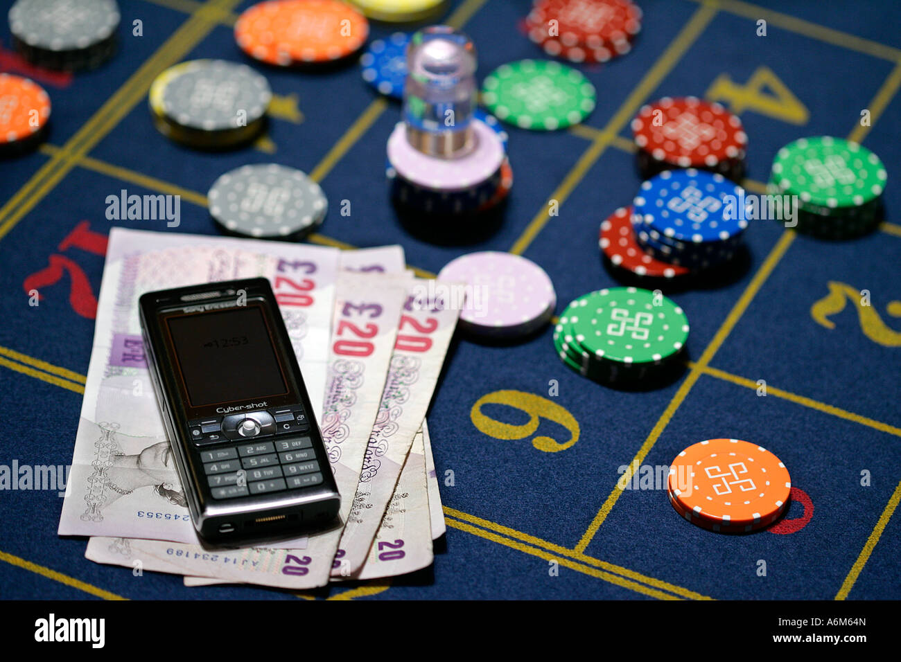 Les paris de roulette casino téléphone mobile téléphone portable Banque D'Images