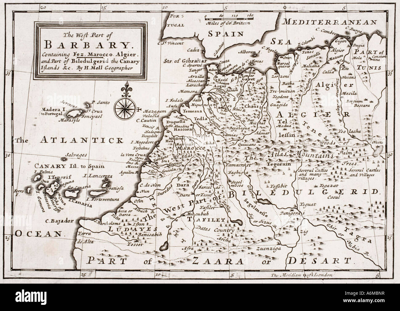 La partie ouest du Barbary contenant Fez, Marocco, Algier et une partie de Biledulgerid, les îles Canaries etc Banque D'Images