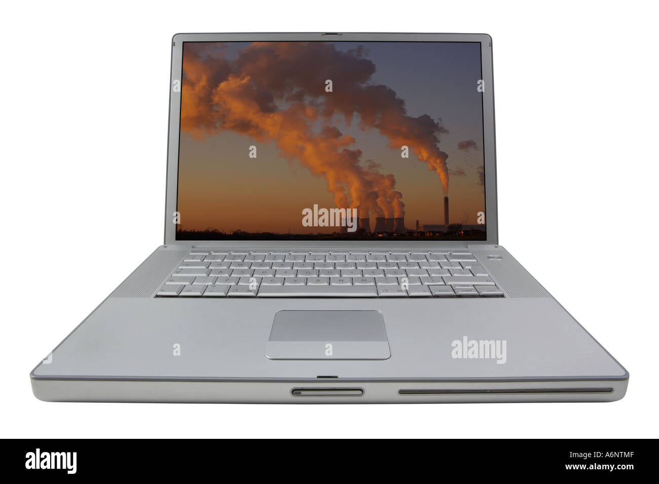 LAP TOP NOTE Book ordinateur affichant l'IMAGE DE POWER STATION À L'ÉCRAN Banque D'Images