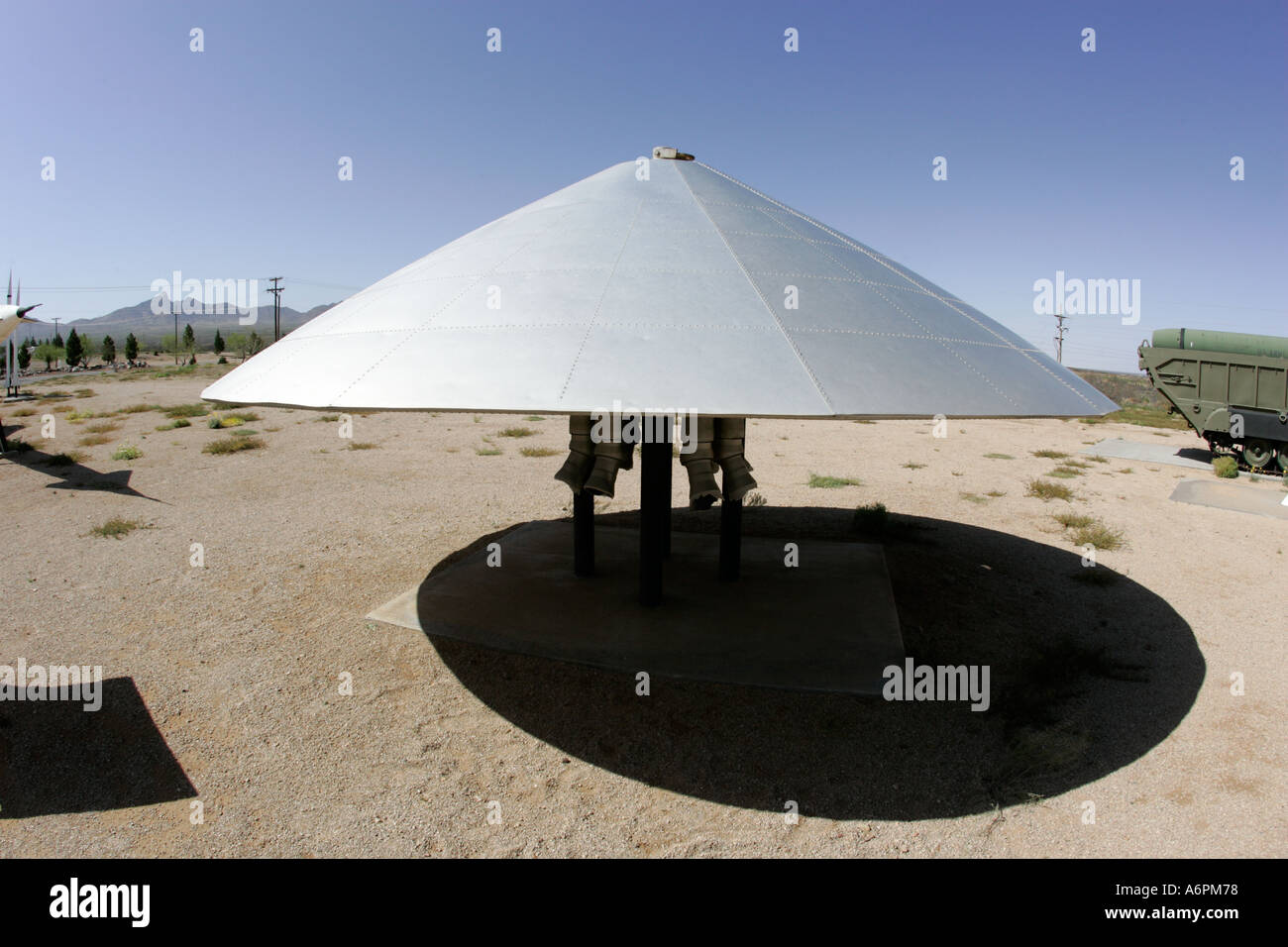 L'AEROSHELL Flying Saucer, White Sands Missile Range museum, New Mexico, USA Banque D'Images