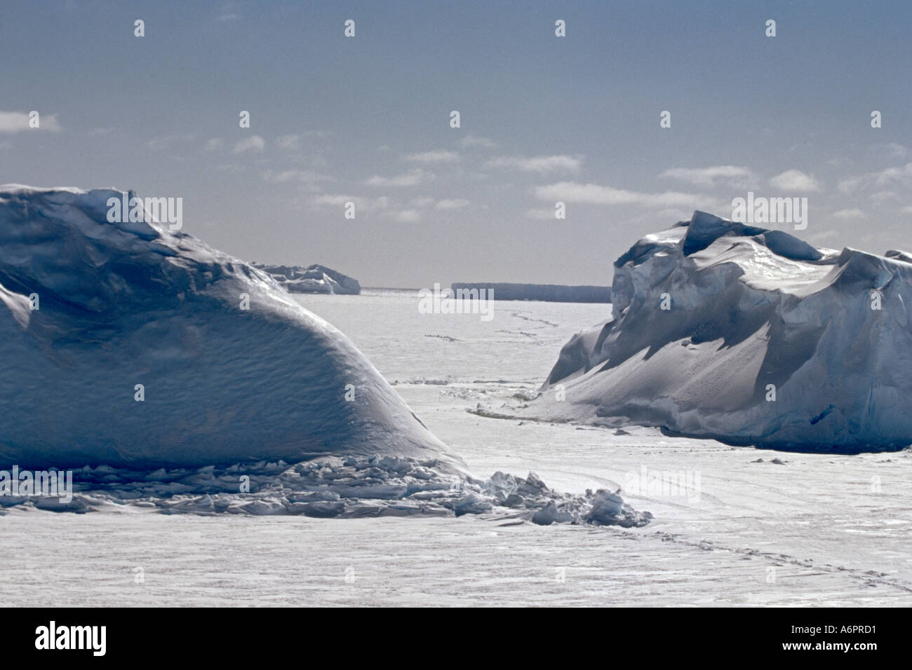 Les icebergs situé dans Riiser Larsen Ice Shelf, l'Antarctique Banque D'Images