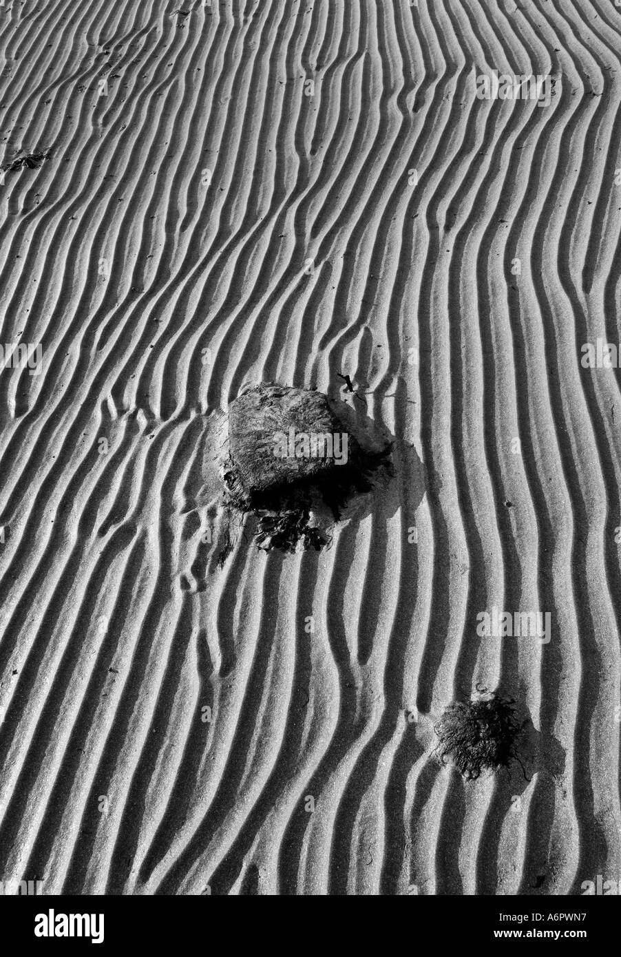 Motifs de sable sur la plage, Thorness Bay, Gurnard, Cowes, Isle of Wight, Angleterre, Royaume-Uni, GB. Banque D'Images