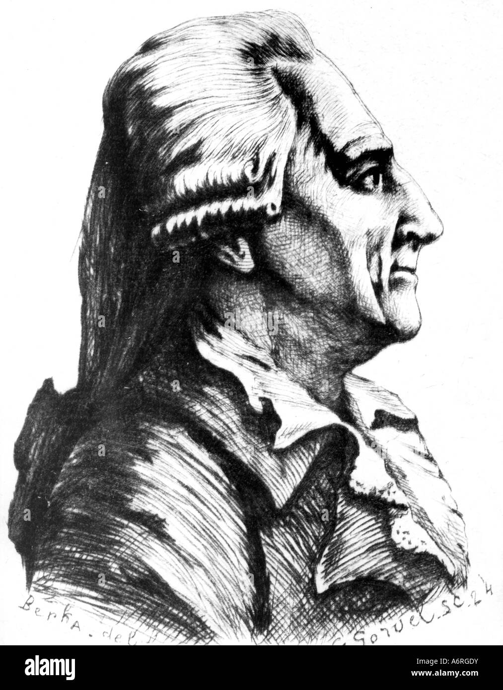 Casanova, Giacomo, 2.4.1725 - 4.6.1798, l'aventurier italien et auteur/rédactrice, portrait, côté face, dessin contemporain, Banque D'Images