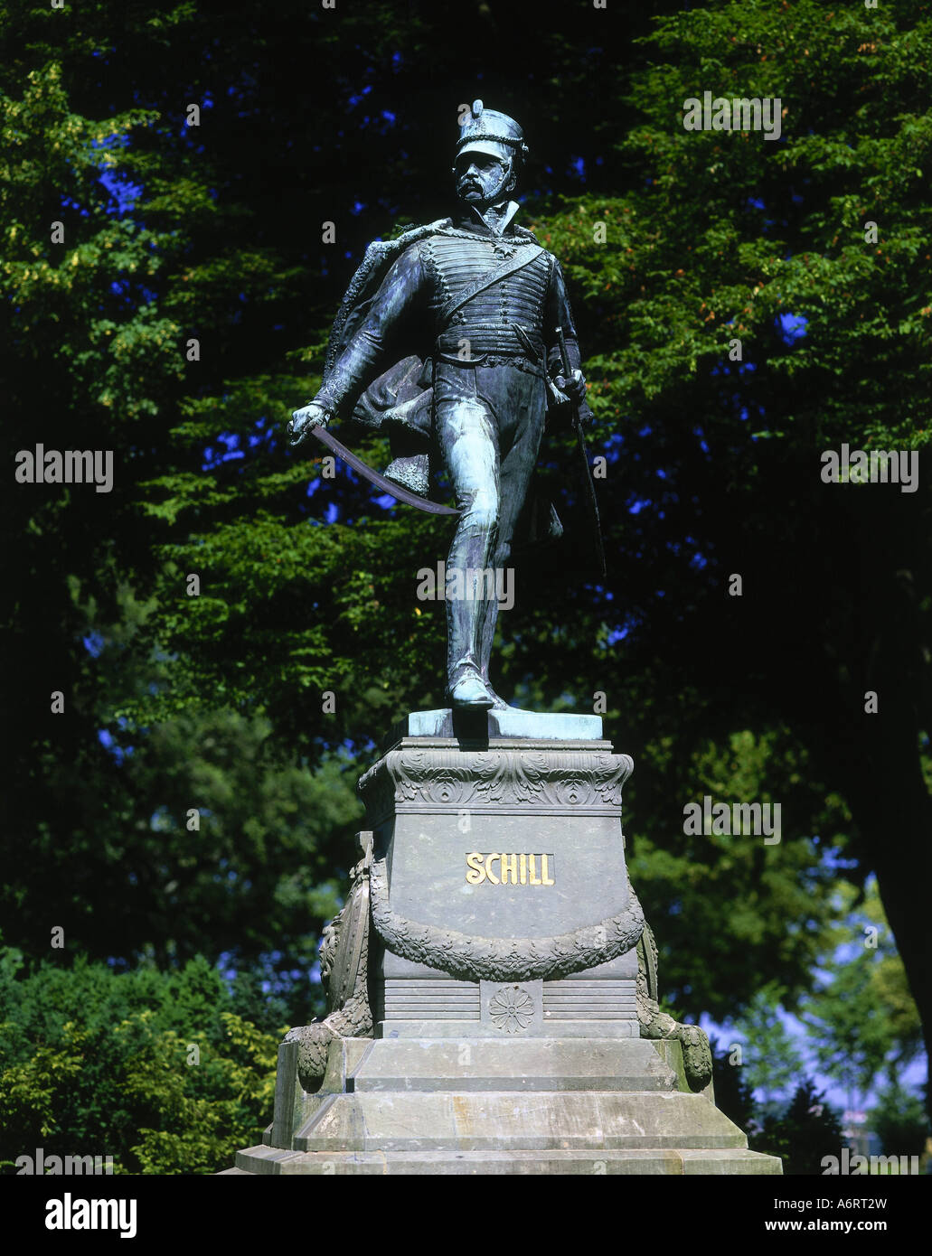 Ferdinand von Schill,, 6.1.1776 - 31.5.1809, officier prussien et patriot, statue, Stralsund, cavalerie, Hussar, uniforme, médaille, d Banque D'Images