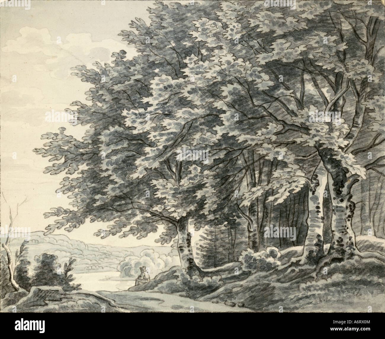 Beaux-arts, Höger, Joseph (1801 - 1877) paysage franconien, près de la rivière Altmühl, Aquarelle, 1845, 18,7x26,7 cm, co Banque D'Images