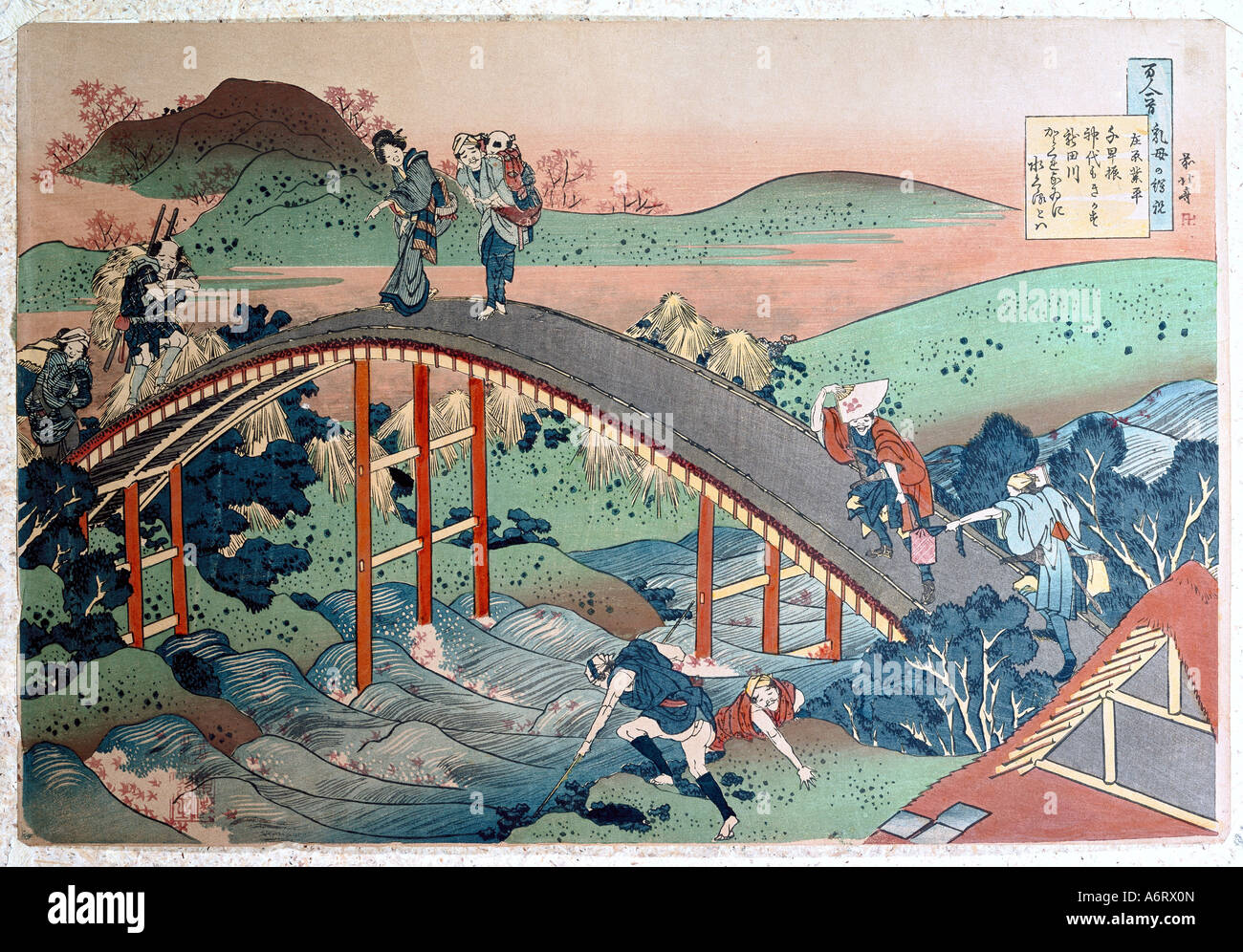 'Fine Arts, Katsushika Hokusai (1760 - 1849), pont, gravure sur bois, la série 'wnderful sur célèbre pont dans les provinces", cria Banque D'Images