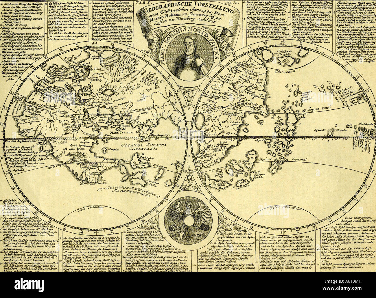 Cartoraphy, cartes du monde, carte après globe par Martin Behaim, 1492, Banque D'Images
