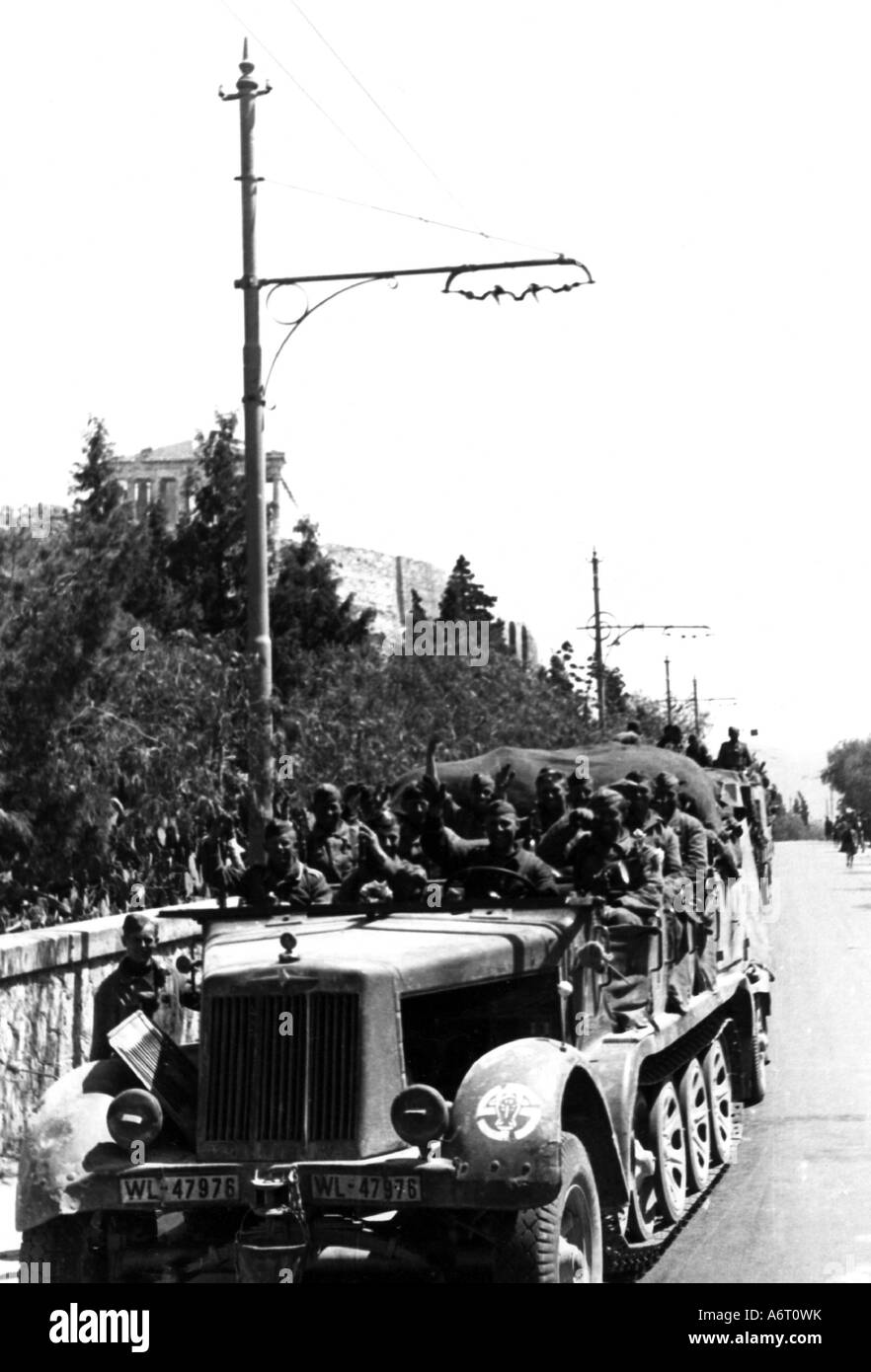 Événements, deuxième Guerre mondiale / seconde Guerre mondiale, Grèce, campagne des Balkans 1941, soldats d'une unité anti-avions allemande à Athènes 27.4.1941, Banque D'Images