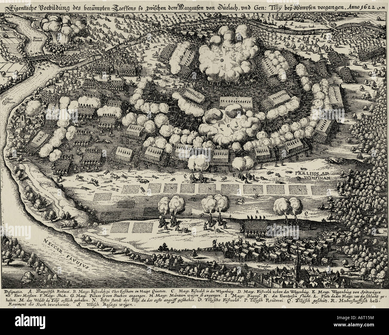 Événements, Guerre de Trente Ans 1618 - 1648, l'intervention suédoise 1630 - 1635, la bataille de Wimpfen 6.5.1622, gravure, "Theatrum Europaeum', Matthäus Merian l'ancien, 1635, , n'a pas d'auteur de l'artiste pour être effacé Banque D'Images