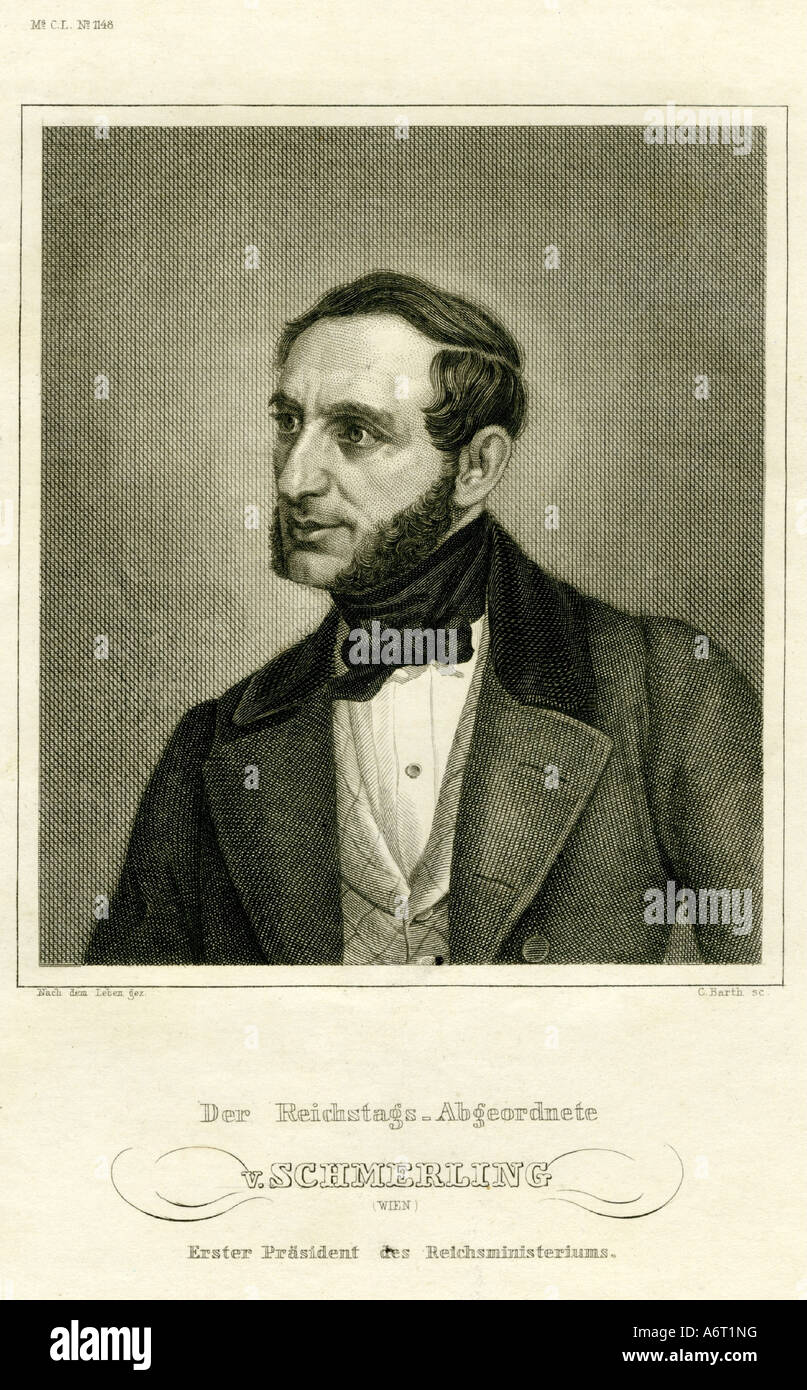 Schmerling, Anton Ritter von, 23.8.1805 - 23.5.1893, homme politique autrichien, portrait, gravure, par C.Barth, Meyers Konversationsl Banque D'Images