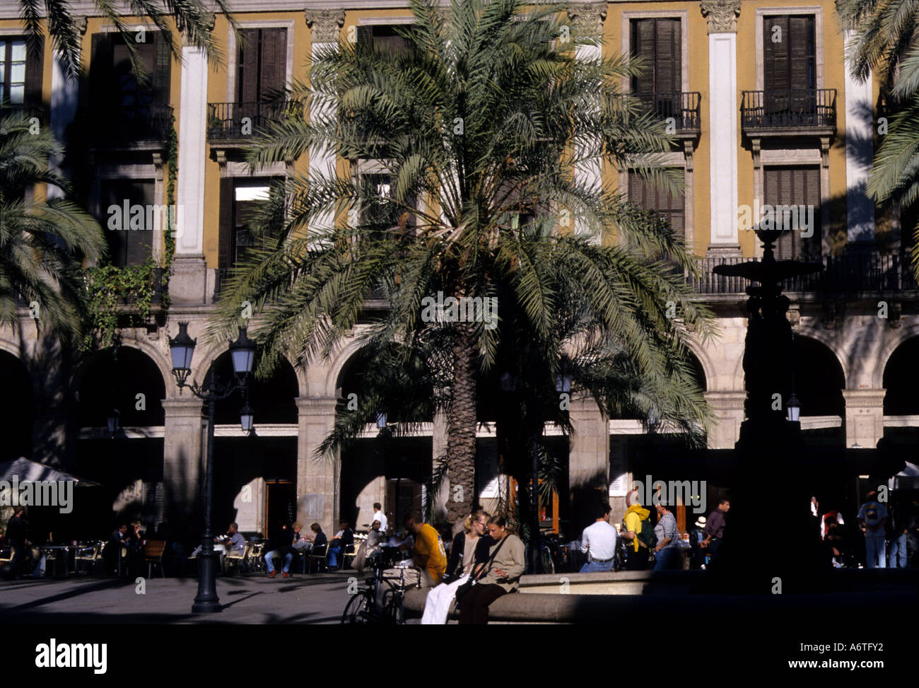 Plaza Real Royal square Las Ramblas Barcelona Spainl Banque D'Images