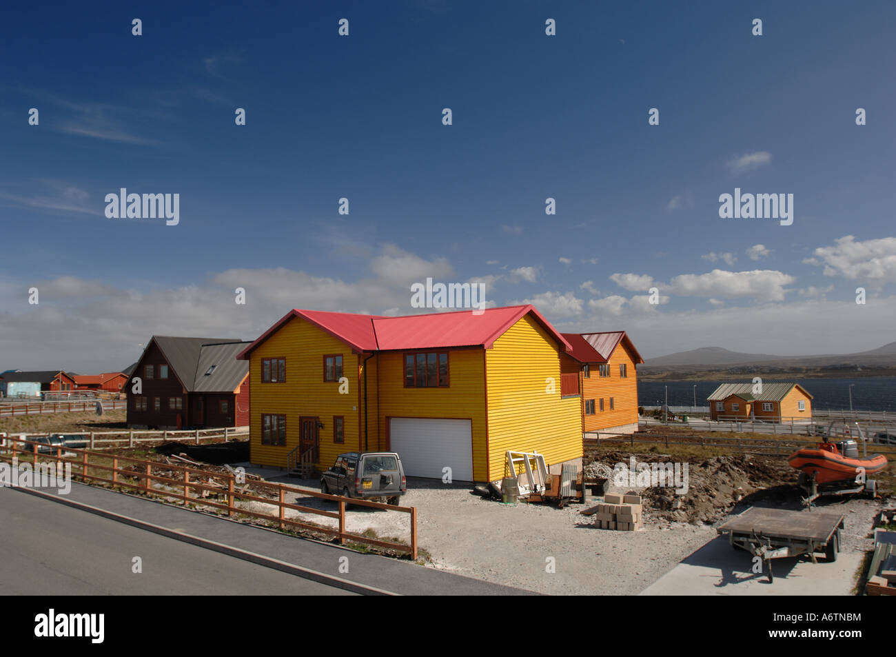 Nouveau bâtiment en cours de construction dans l'Est de Stanley, un nouveau développement de Stanley, capitale de la Falkland Islands Banque D'Images