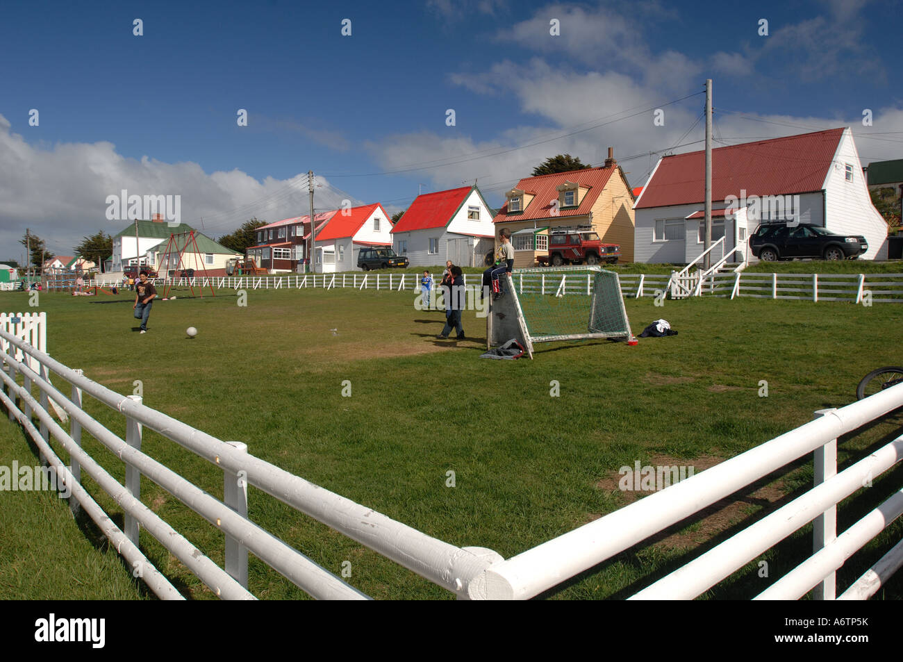 L'aire de jeux et aire de loisirs à Stanley, la capitale des îles Malouines, l'Atlantique Sud Banque D'Images