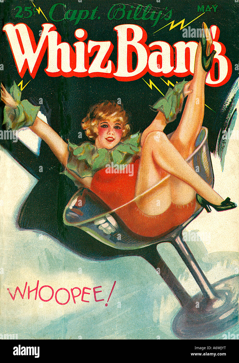 1929 Whiz Bang magazine populaire américaine montre une fille célébrant dans un verre pendant la prohibition whoopee Banque D'Images