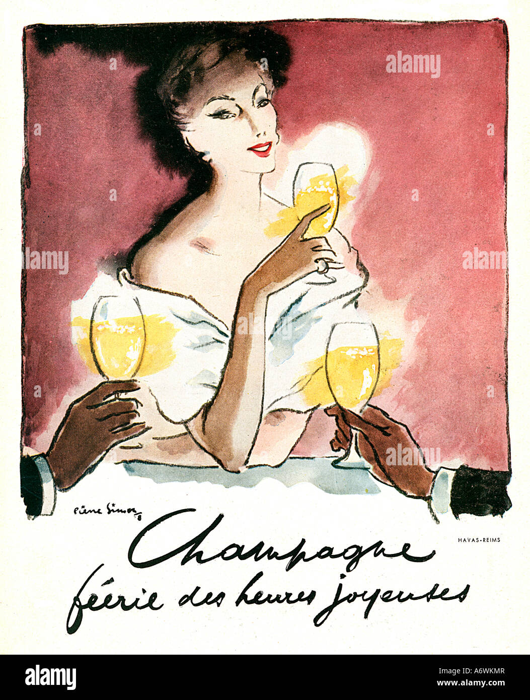 Champagne Féerie Heures Joyeuses 1940 élégante une annonce Français Terres enchantées de Happy Hours en effet Banque D'Images