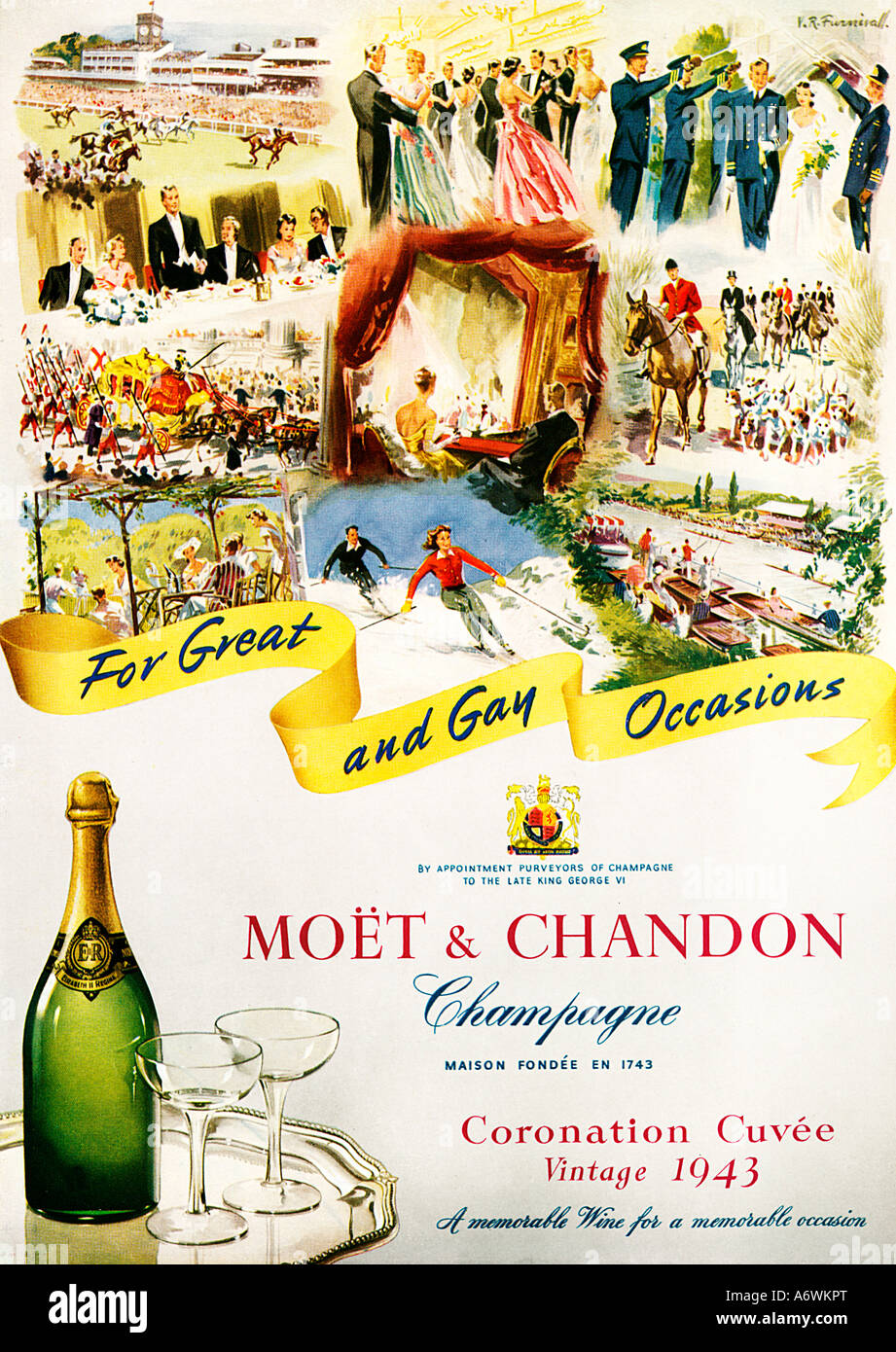 Moet Chandon année couronnement anglais annonce pour le Champagne français vintage 1943 pour de grandes occasions et Gay Banque D'Images