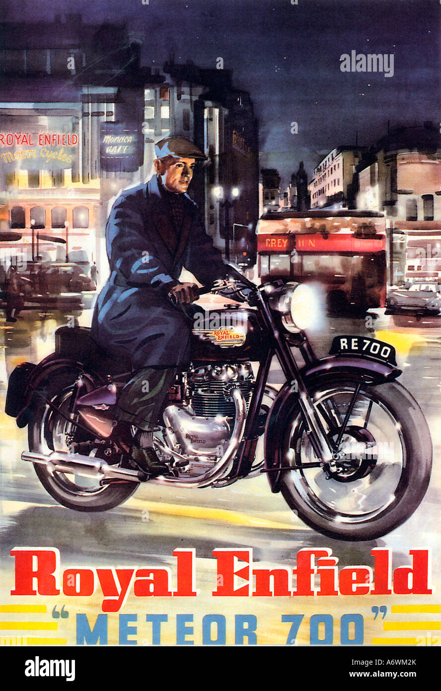 Royal Enfield Meteor 1953 affiche pour le français populaire le Meteor 700 moto Banque D'Images