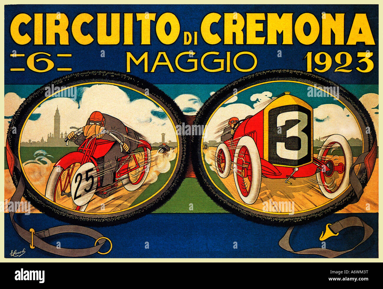 Circuito di Cremona 1923 affiche la publicité Caroli courses moteur autour de la ville italienne Banque D'Images