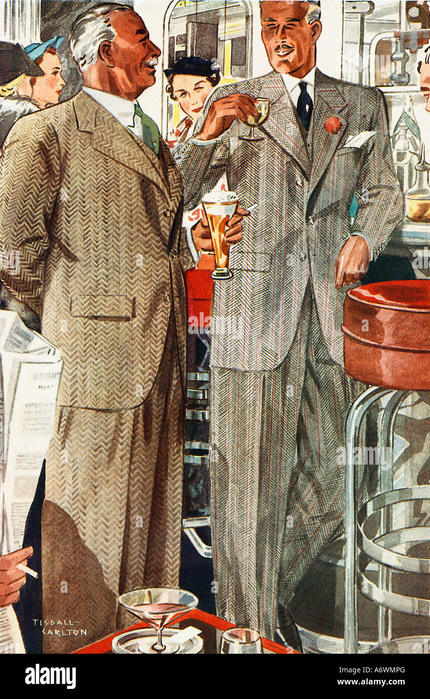 Au Bar 1936 mens fashion illustration d'une superbe paire de herringbone convient à soutenir le bar Banque D'Images