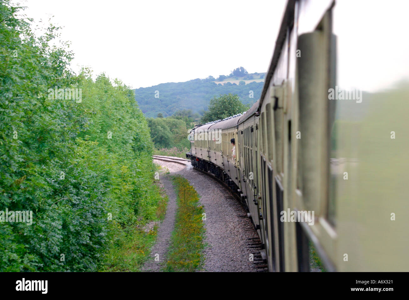 Vue depuis la fenêtre du compartiment de train à vapeur Banque D'Images