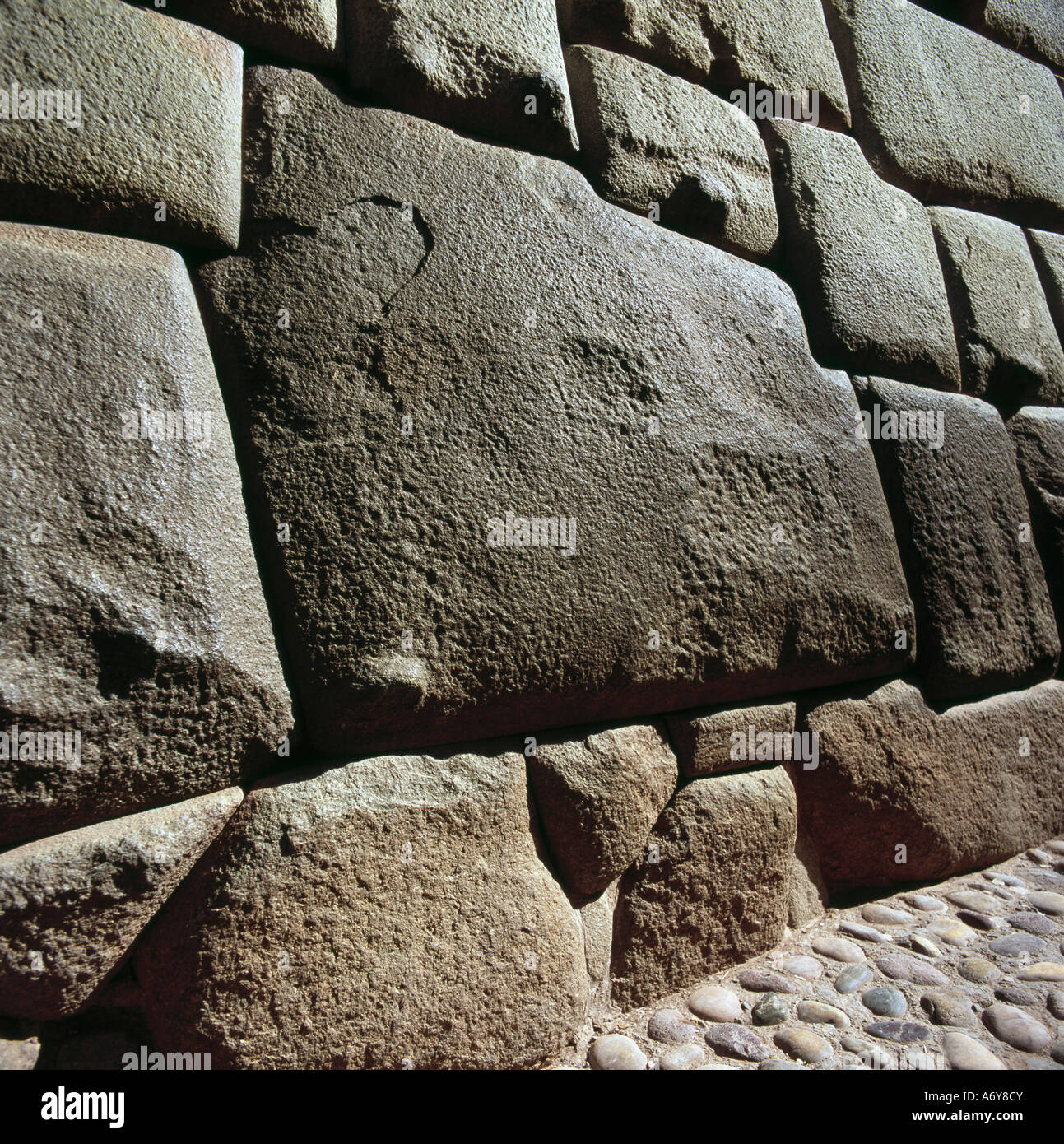 Mur de pierre ruines Incas de Sacsayhuaman Cusco Pérou Banque D'Images