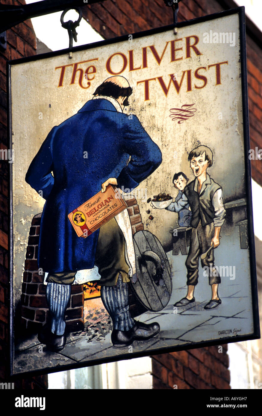 Oliver Twist (1838) est le deuxième roman de Charles Dickens Pub Bar. Banque D'Images