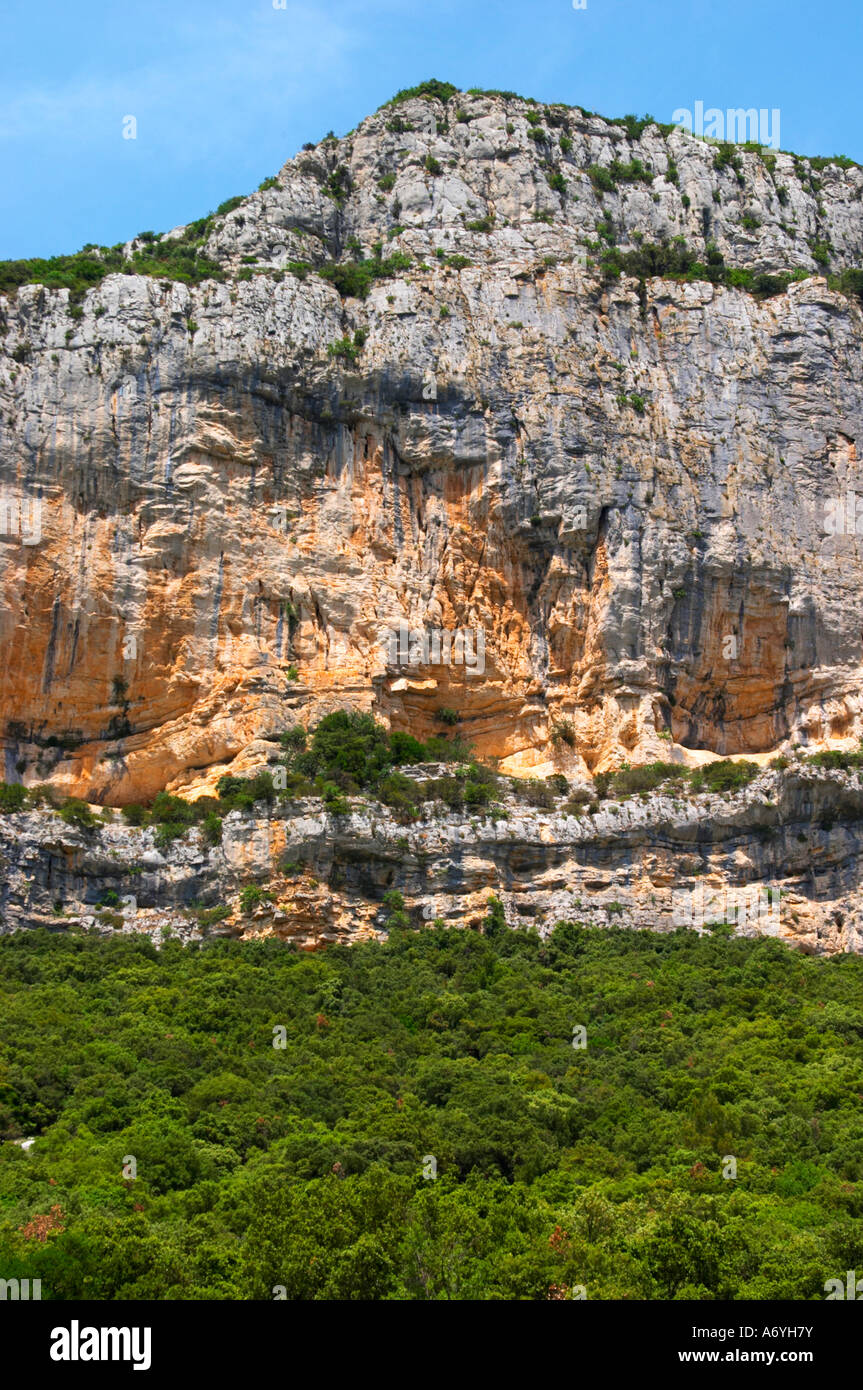 Domaine de l'Hortus. La Montagne Massif de l'Hortus falaise de montagne. Pic St Loup. Languedoc. La France. L'Europe. Banque D'Images