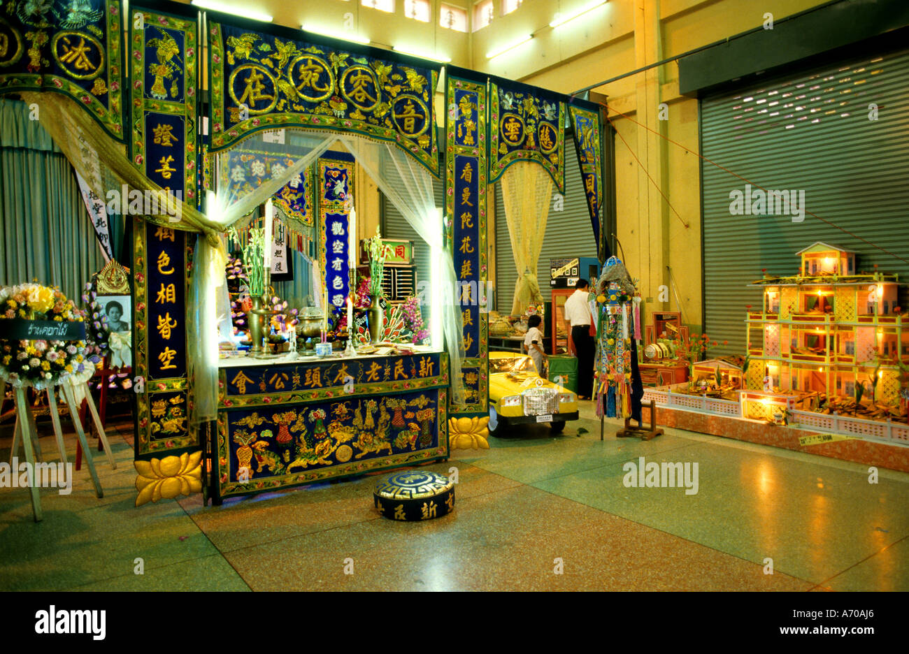 Salon funéraire chinois Thaïlande Thai Bouddhisme Bouddhiste Bouddha Banque D'Images