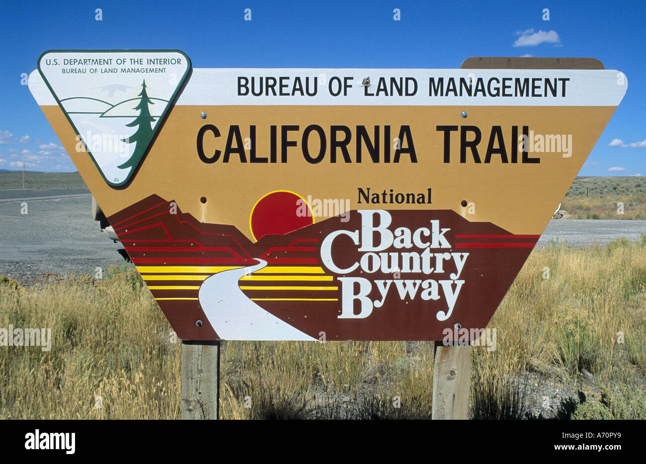 Panneau routier de la piste de la Californie historique de l'arrière-pays Byway, Nevada, USA Banque D'Images