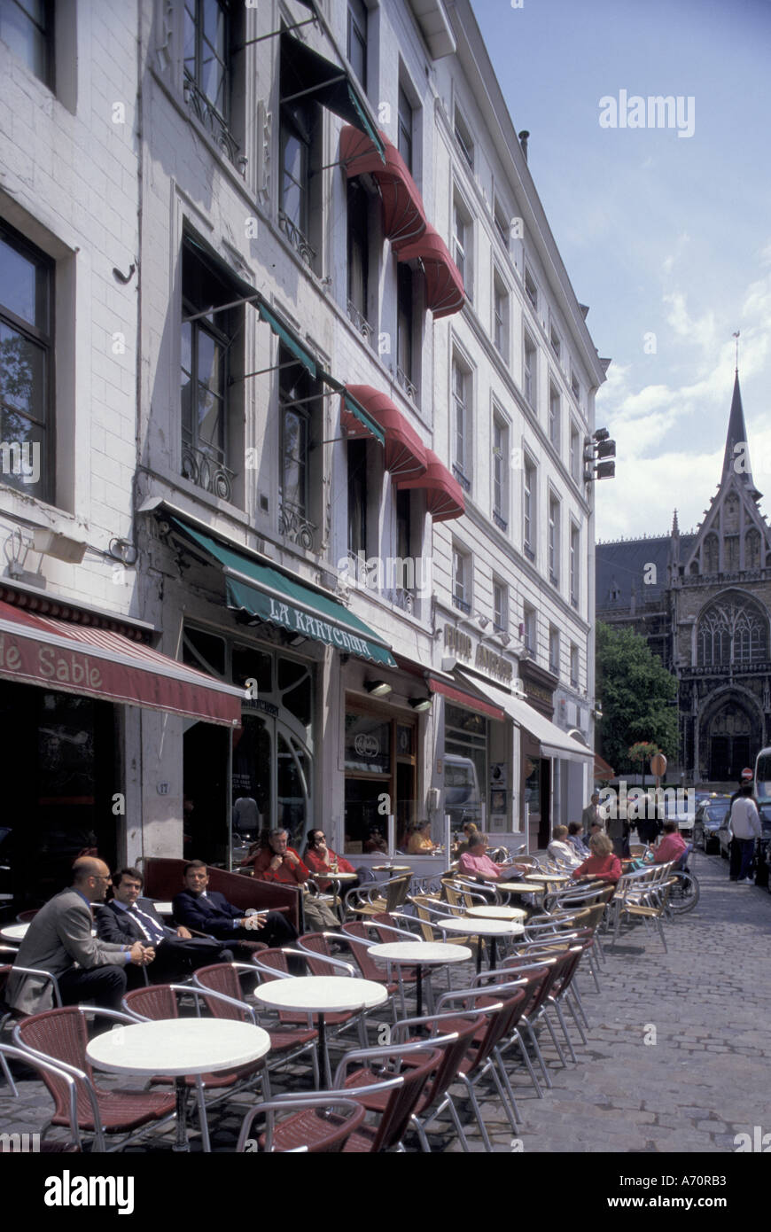 L'Europe, Belgique, Brabant, Bruxelles, Place du Grand Sablon, cafés et restaurants, Banque D'Images