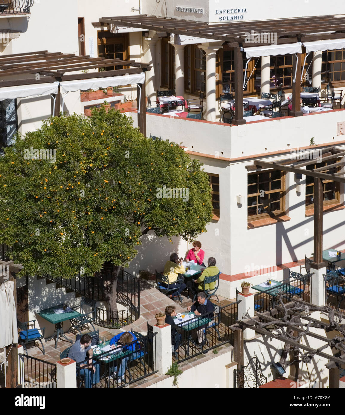 Ronda Malaga Province Espagne Terrasse de bar restaurant Don Miguel Banque D'Images