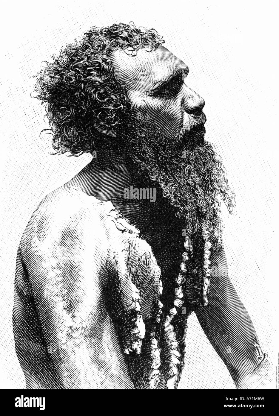Géographie / voyages, Australie, Australie natale, Aborigine MAN, gravure, XIXe siècle, Banque D'Images