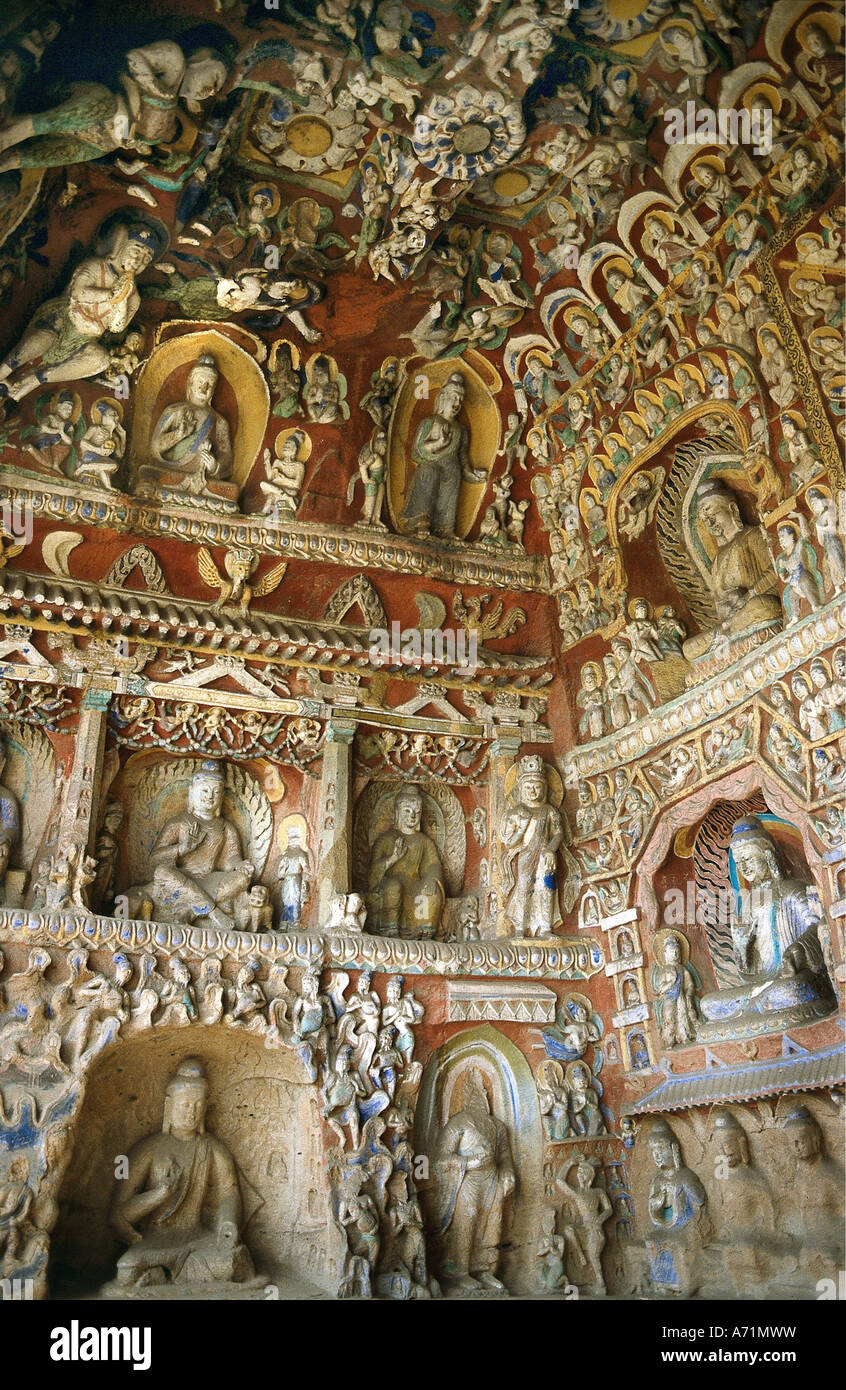 Géographie / voyage, Chine, Datong, province Shanxi, grottes du Yungang, cinquième / sixième siècle après Jésus-Christ, grotte no 9, Banque D'Images