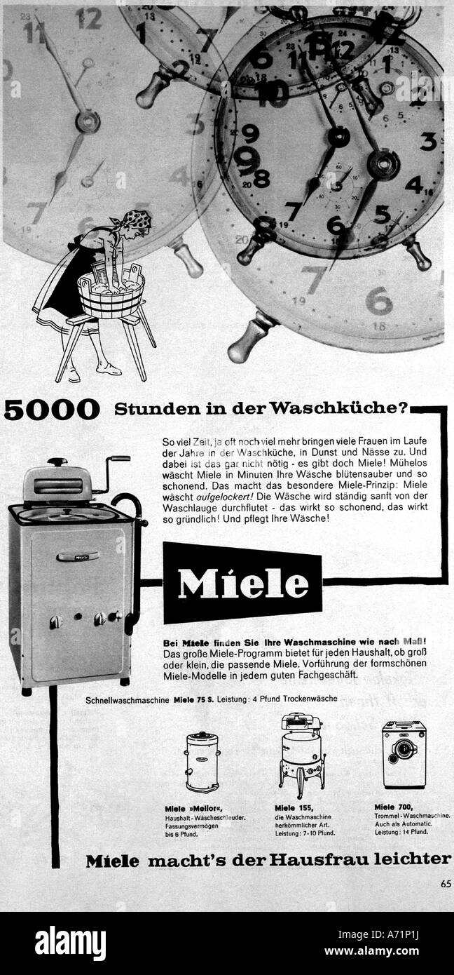 Publicité, ménage, électroménager, machine à laver de Miele, 1957, Banque D'Images