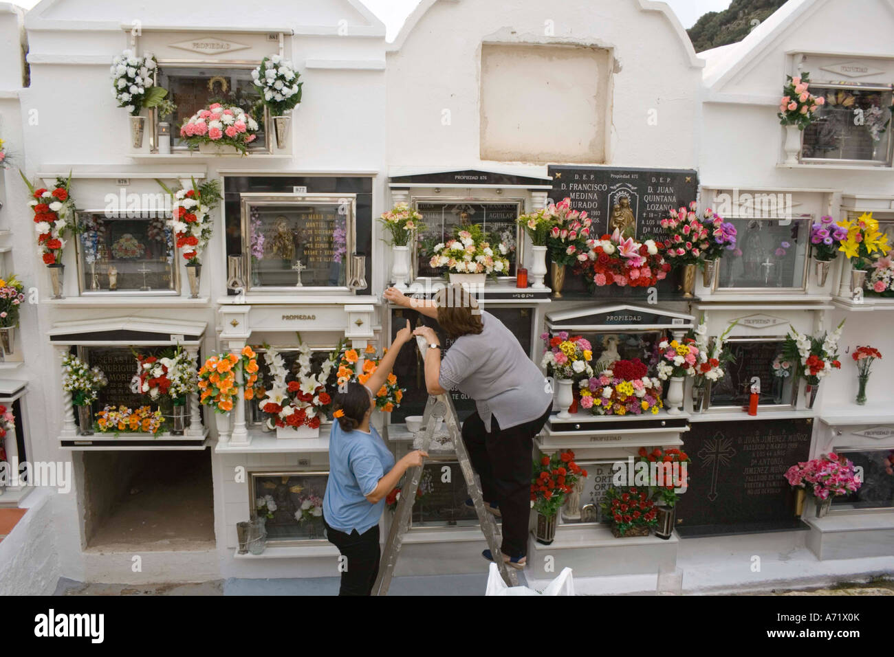Colmenar Malaga Province Andalousie Costa del Sol Espagne Chers niche nettoyage dans Capellades cemetery Banque D'Images