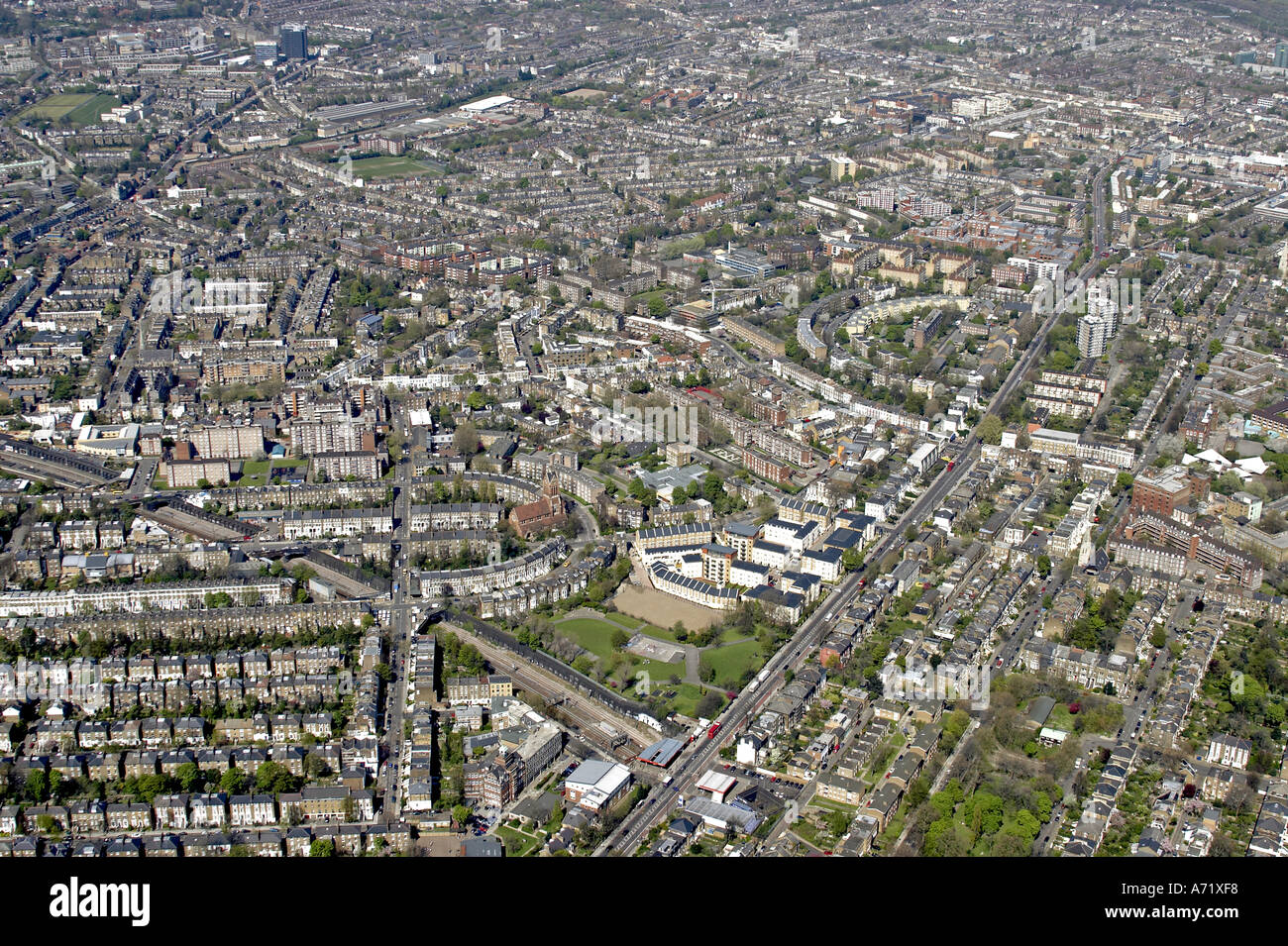 Haut niveau de l'antenne vue oblique au nord de Kentish Town Camden Town Tuffnell Park Upper Holloway Camden Londres NW5 N7 Angleterre 2005 Banque D'Images